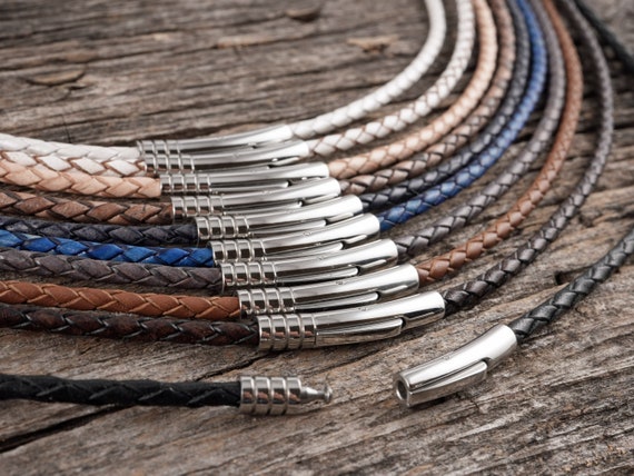 3mm Braided Leather Necklace, Braided Bolo Leather Cord With 5mm Stainless  Steel Clasp, Natural, Grey, Brown, Black Leather Necklace Men 