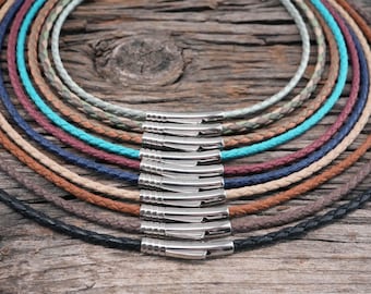 Waxed Cotton Necklace Cord for Pendant, 3mm Water Resistant Cord Necklace with Stainless Steel Clasp