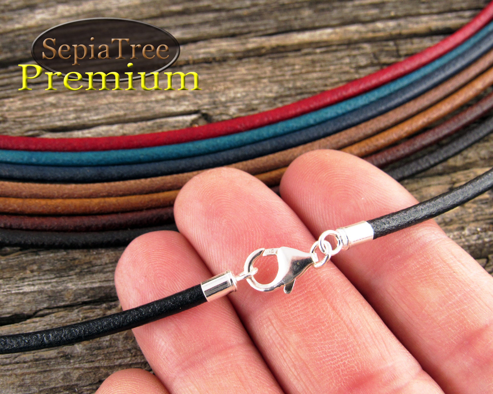 Mens or Womens 3mm Leather Necklace With Sterling Silver Clasp And Co…
