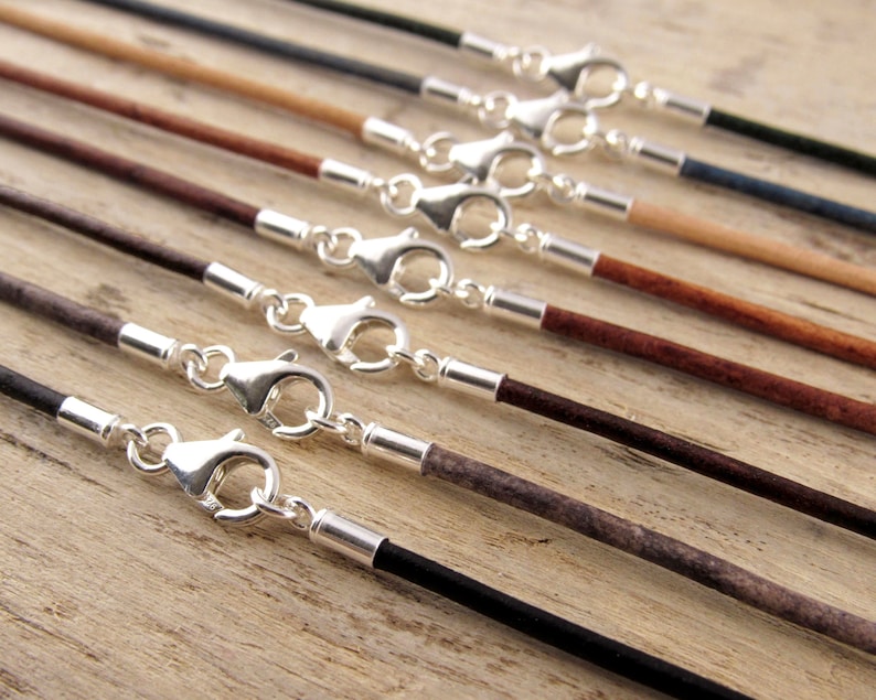 Natural 2mm Leather Necklace Cord With Sterling Silver Clasp Etsy