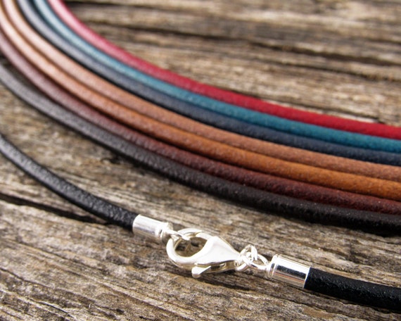 Mens or Womens 3mm Leather Necklace With Sterling Silver Clasp and