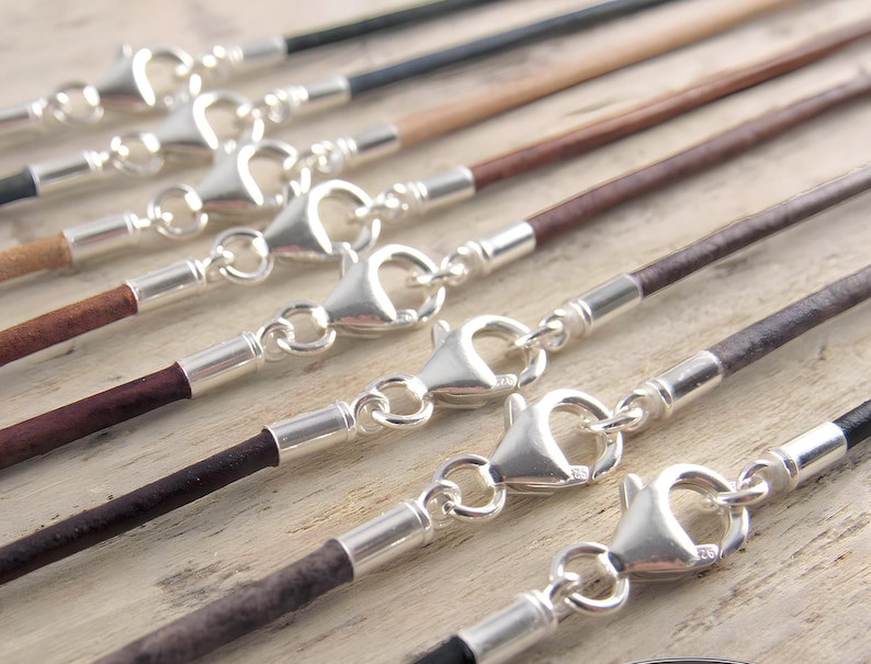 Sterling silver cord findings on leather necklaces handmade by Sepia Tree.