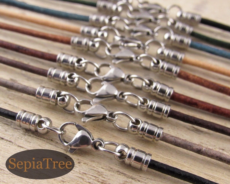 Naturally dyed leather necklace in a selection of colors and sizes.