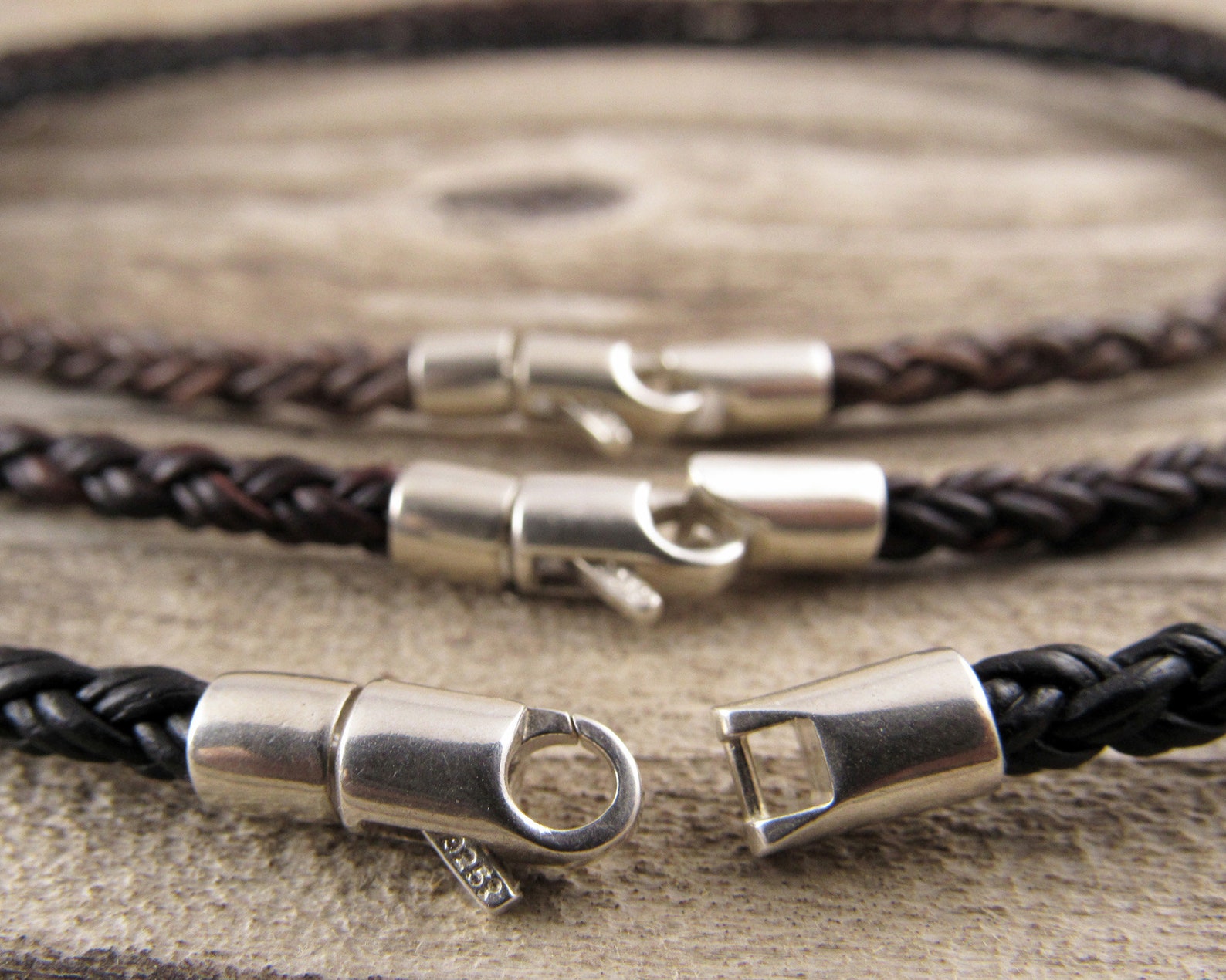 4mm Braided Leather Cord Necklace With Sterling Silver Swivel Etsy