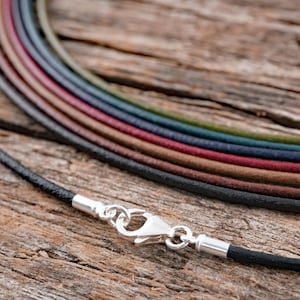 2mm Mediterranean Leather Necklace Sterling Silver Clasp and Cord Ends, Colored or Black Thin Leather Necklace for Pendants, Charms or Plain