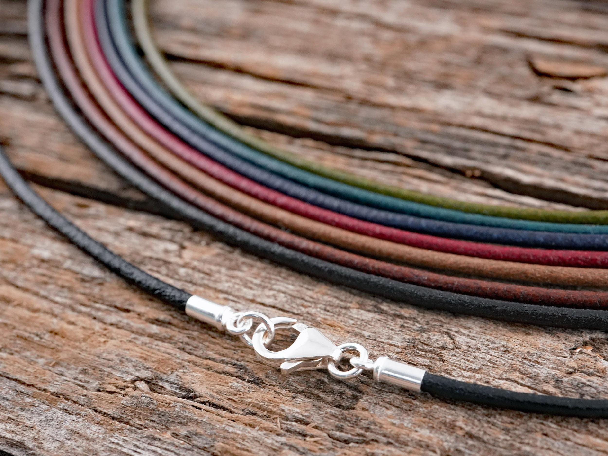 2mm Mediterranean Leather Necklace Sterling Silver Clasp and Cord Ends, Colored or Black Thin Leather Necklace for Pendants, Charms or Plain