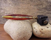 Leather Billiard Pool Chalk Holder With Stabilized Curly Maple Pocket Chalker Handle, Wood Mens Gift, Red and Yellow Snooker Chalk Holder