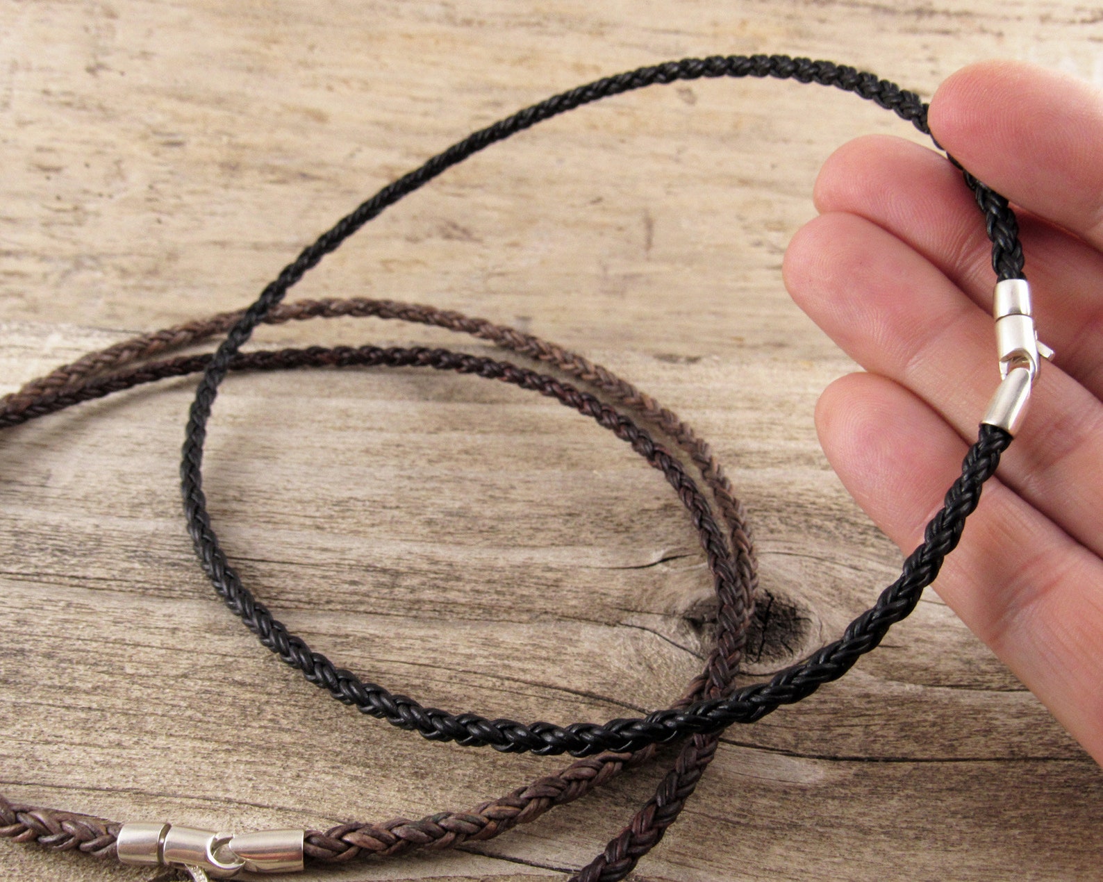 4mm Braided Leather Cord Necklace With Sterling Silver Swivel Etsy