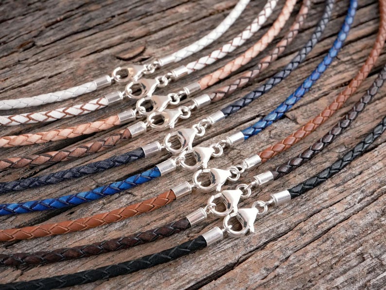 Another view of braided leather necklaces.