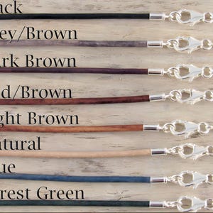 Black leather necklace also available grey brown, dark brown, red brown, light brown, natural, blue and forest green.