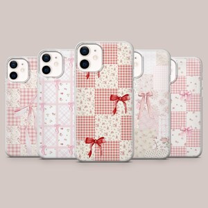 Patchwork-Handyhülle mit Blumenmuster und Schleifenverschluss für iPhone 17 Pro, 16, 15, 14, 13, 12, Samsung S26, S25, S24, S23, A16, A56, A36, Pixel 10 Pro, 9 Pro