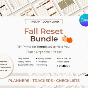 Fall Reset Bundle Printable | Wellness Habit Tracker | Seasonal Planner Pages | Daily Weekly Sheets