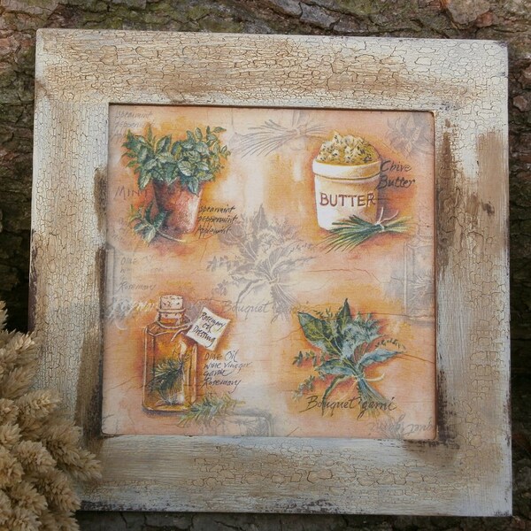 Antiqued Distressed Wood Frame with herbs images