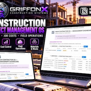 Construction Management Notion Template General Contractor OS  Job Cost, Field Operations, Equipment & Project Dashboard