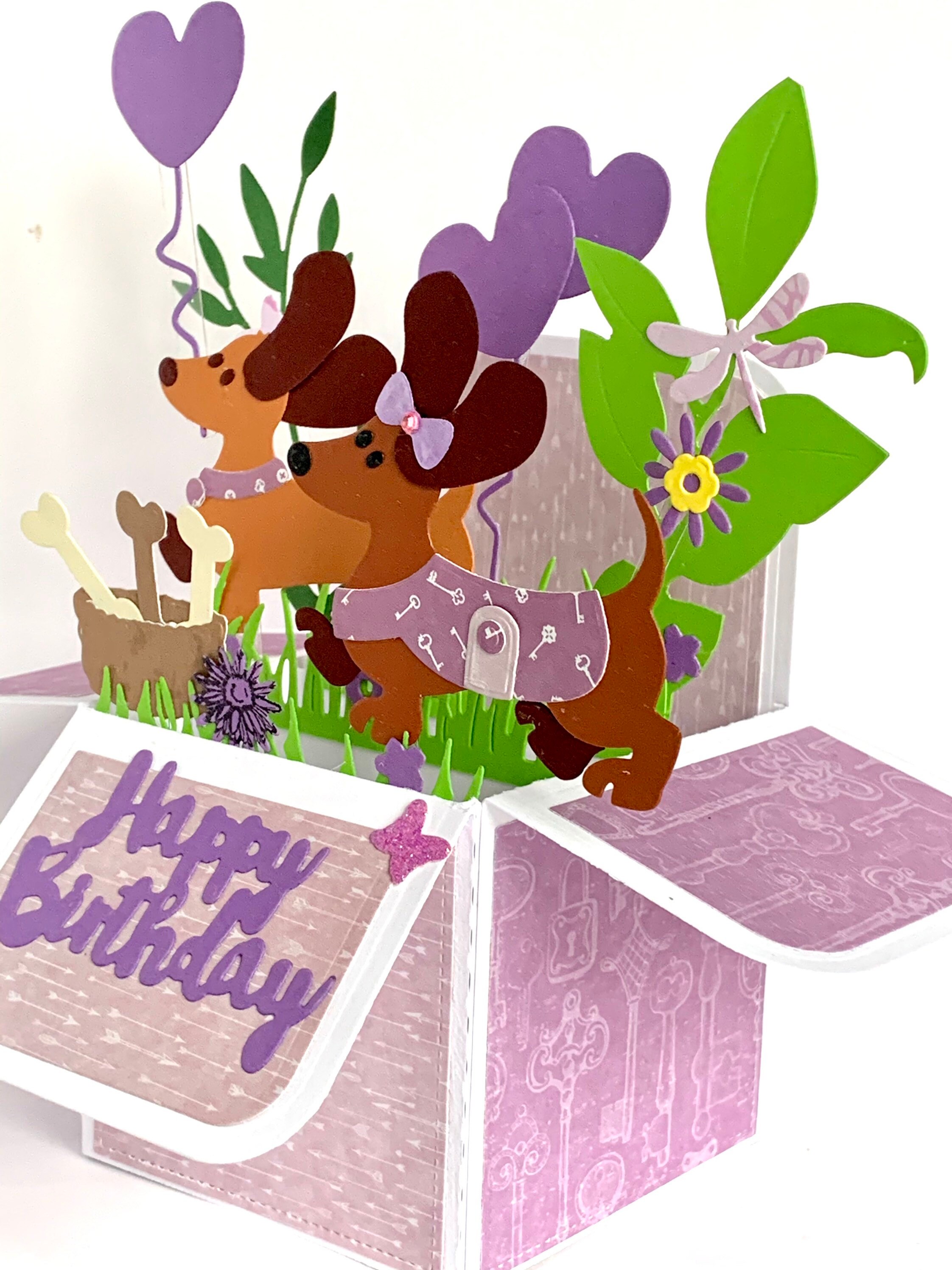 Dachshund Pop up Happy Birthday Card, 3D Box Card, Dog Card, Free ...