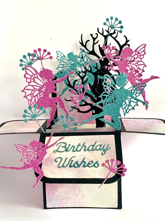 Pop up Fairy Birthday 3D box card enchanted forest exploding | Etsy