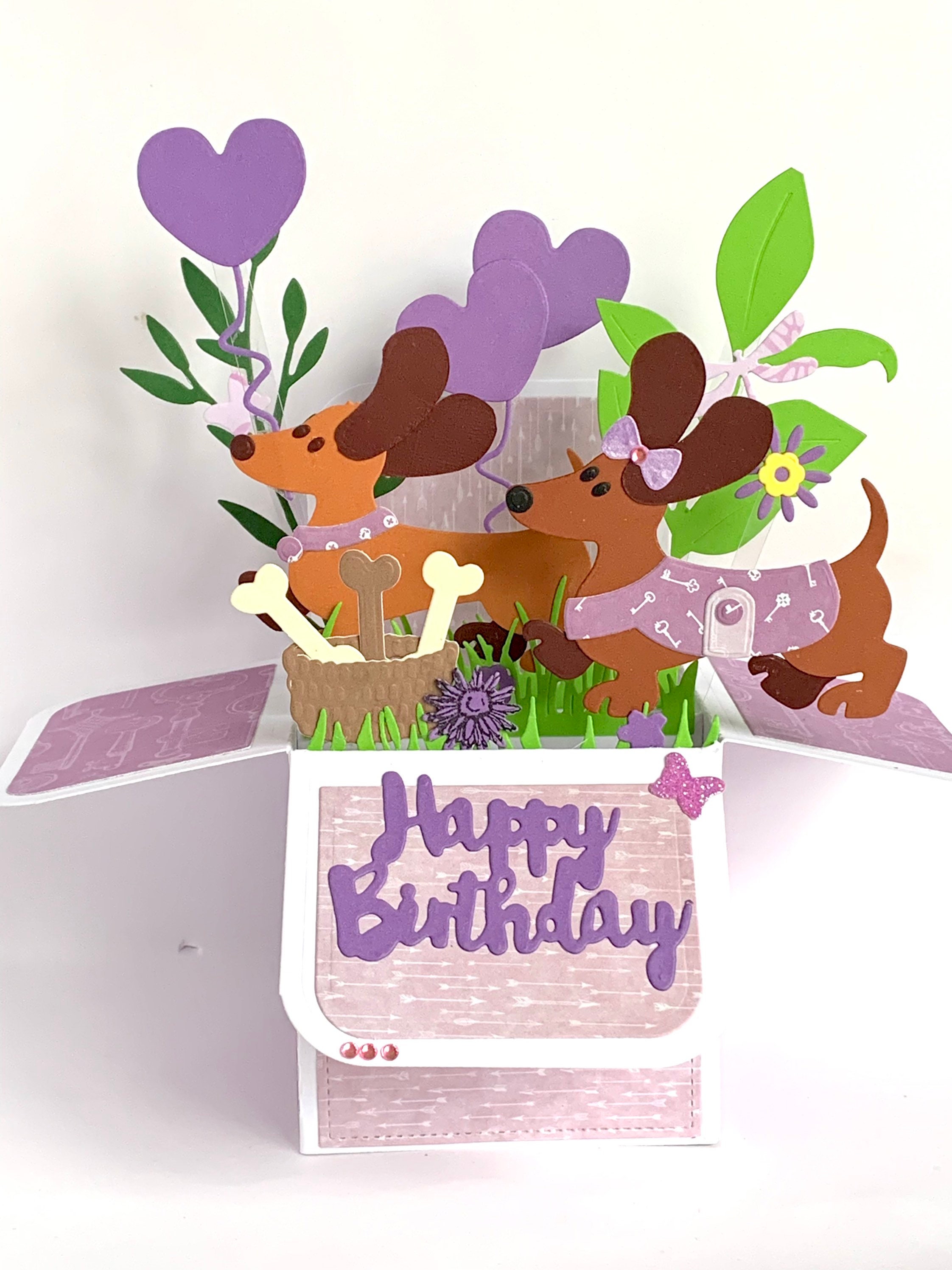 Dachshund Pop up Happy Birthday Card, 3D Box Card, Dog Card, Free ...