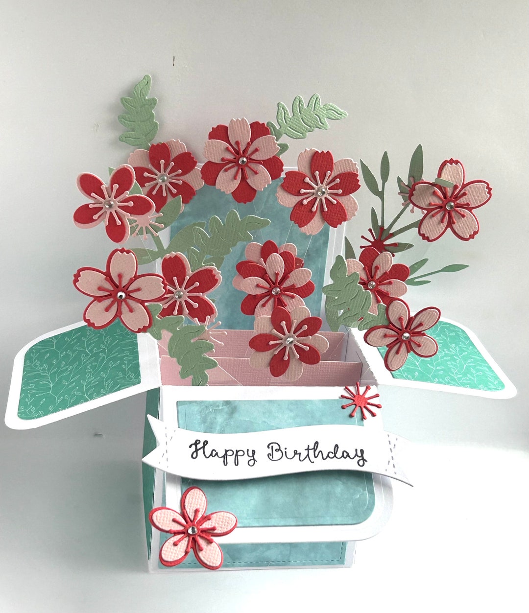 Pop up Everlasting Pink Flower Bouquet Birthday Box Card, Floral Card ...