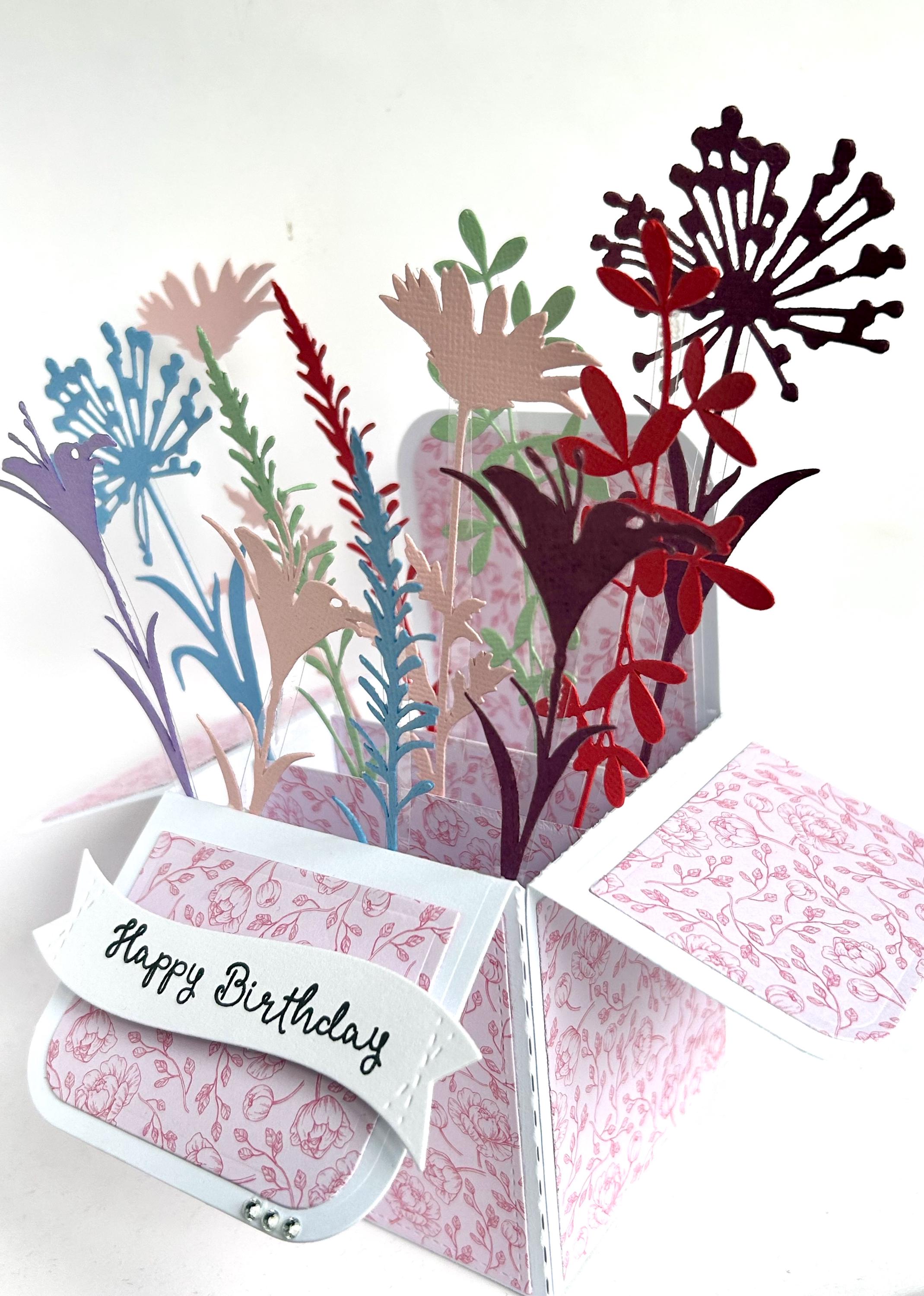 Wildflower Stems Happy Birthday Pop up Exploding 3D Box Card, Floral ...