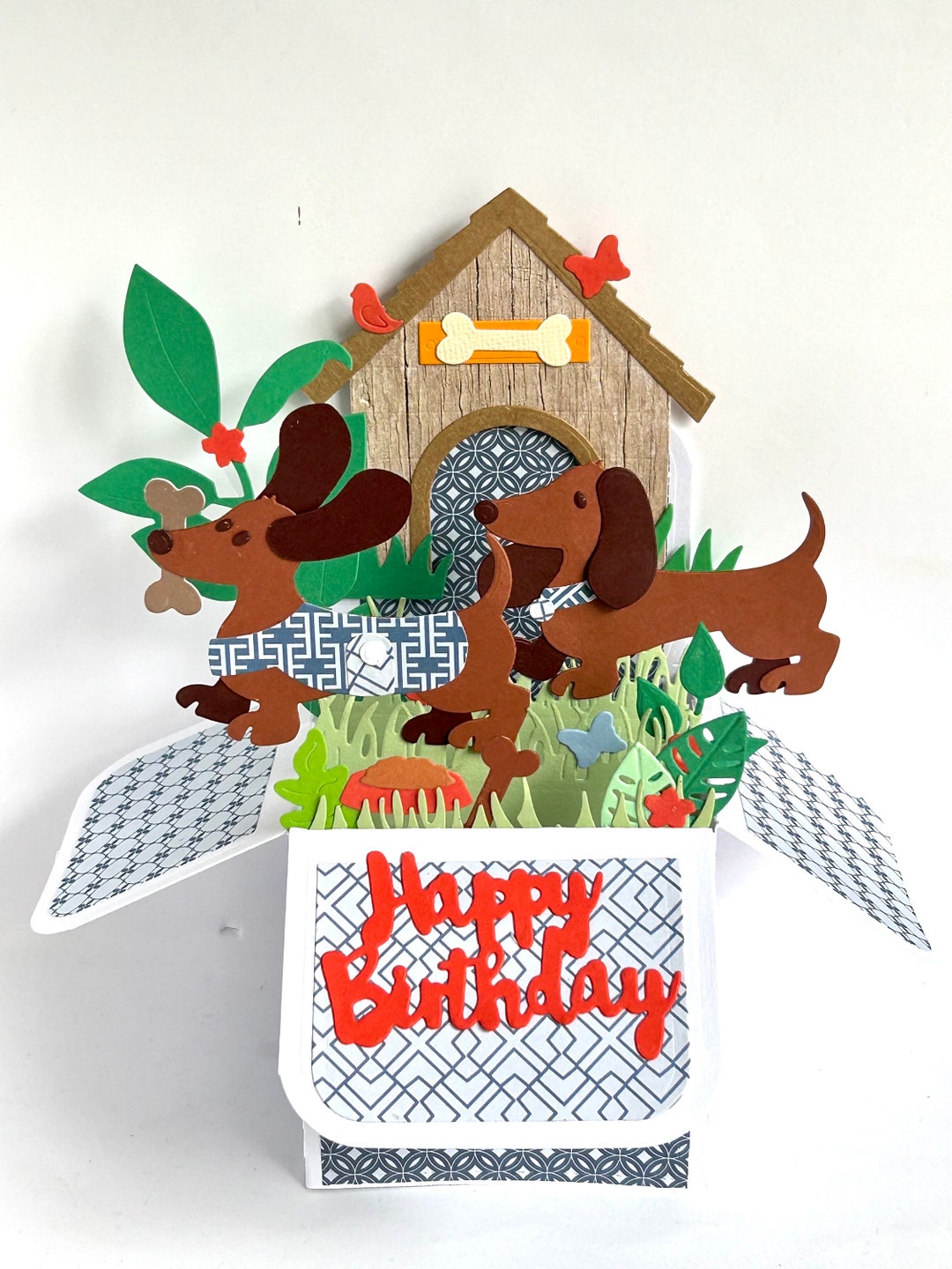 Dachshund Pop up Happy Birthday Card, 3D Box Card, Dog Card, Free ...
