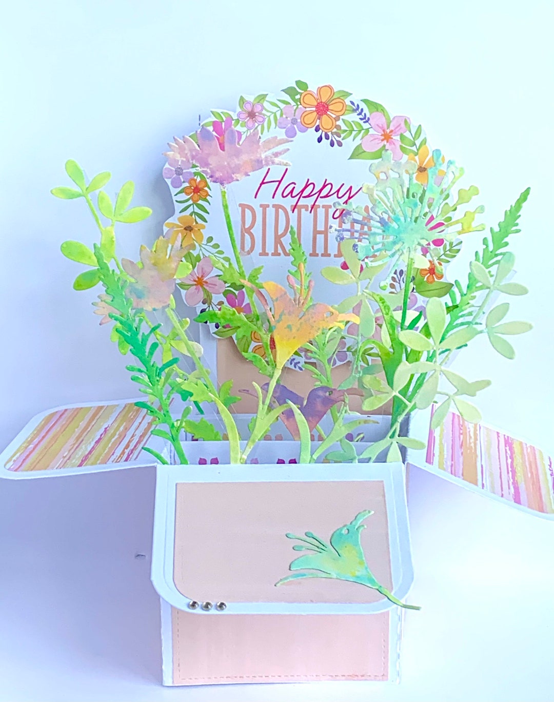 Wildflower Stems Happy Birthday Pop up Exploding 3D Box Card, Floral ...