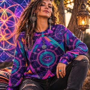 Psychedelic Sacred Geometry Sweatshirt | All-Over Print Visionary Art Crewneck