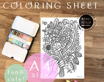 Printable Coloring Page - Forest Bouquet -  A4 PDF & JPG instant download
