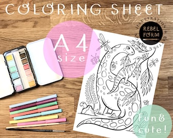 Printable Coloring Page - Dinosaurs -  A4 PDF & JPG instant download
