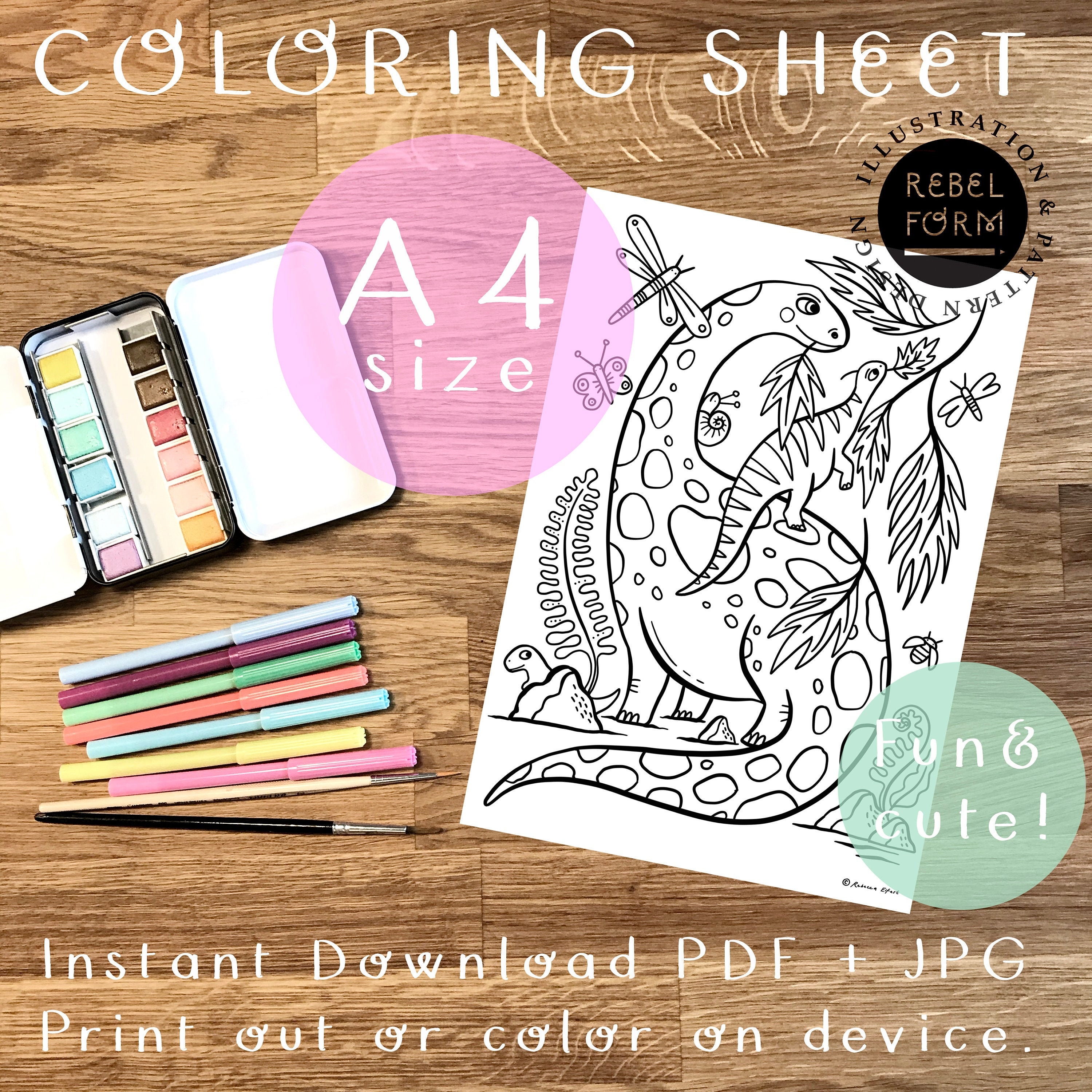 Printable Coloring Page - Dinosaurs - A4 PDF & JPG Instant Download - Etsy