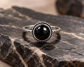 Sterling zilveren obsidiaan ring, Keltische zwarte onyx ring, unieke Keltische heksenachtige sieraden, cadeau voor haar, verjaardagscadeau