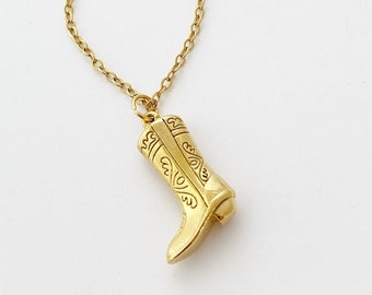 Cowboy Boot Necklace Gold