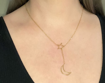 Moon and Star Necklace in Gold or Silver, FREE SHIPPING