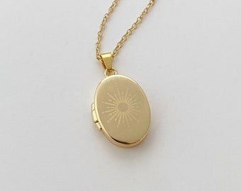 Sun Photo Locket Necklace Gold