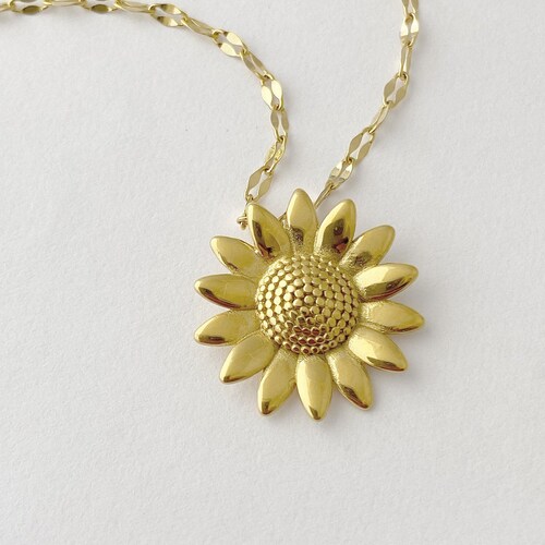 Sunflower Necklace Sterling Silver Chain Dainty Flower Etsy