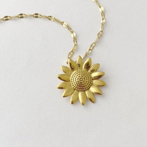 Sunflower Necklace, Gold flower necklace