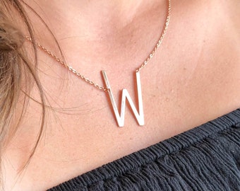 Gold / Rose Gold / Silver Initial Necklace, Sideways Statement Initial Necklace, Oversized Initial