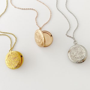 Floral Photo Locket Necklace in Gold, Silver, or Rose Gold