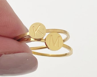 Gold Initial Letter ring, stacking rings