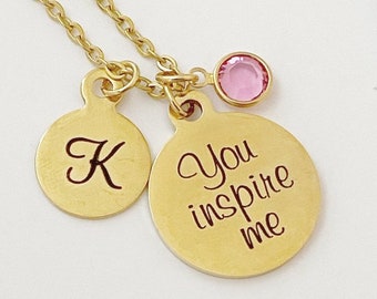 You Inspire Me Initial & Birthstone Charm Necklace