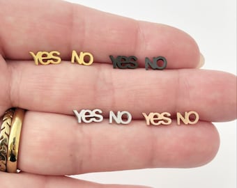 Yes No stud earrings, gold, rose gold, silver, black