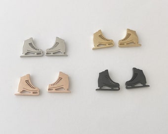 Figure Skate Stud earrings, flat circle earrings, gold, rose gold, silver, black