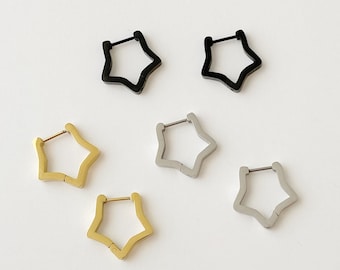 Star Hoop Earrings: gold, silver, black