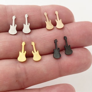 Guitar earrings, gold, rose gold, silver, black image 2