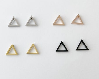 Open Triangle earrings, geometric earrings, gold, rose gold, silver, black