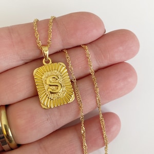 Gold Initial Necklace rectangle