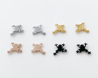 Frog stud earrings, gold, rose gold, silver, black