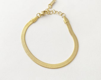 Snake Chain Bracelet, Herringbone Bracelet, Gold Bracelet