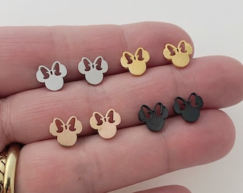 Mouse earrings, Cartoon Earrings, Silver, Gold, Rose Gold, Black (Girl Mouse)
