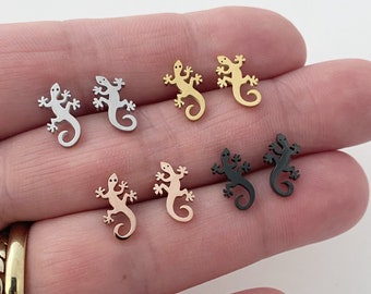 Gecko Lizard earrings, gold, rose gold, silver, black