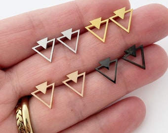 Triangle Geometric stud earrings, gold, rose gold, silver, black